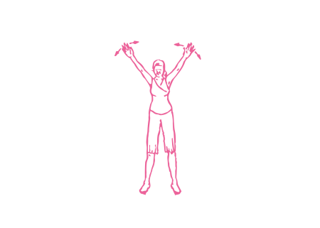 Движения кистями влево-вправо стоя с руками на 60 градусов (1-3 мин)