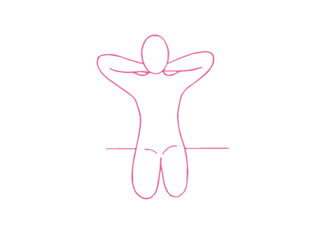 Дыхание Огня сидя на пятках с руками за головой (1-2 мин)