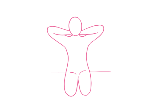 Дыхание Огня сидя на пятках с руками за головой (1-2 мин)