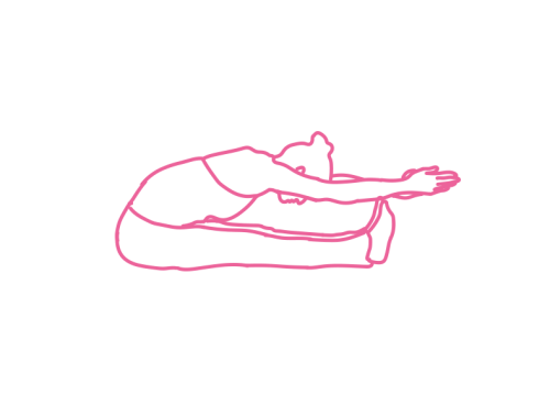 Дыхание огня сидя в наклоне с вытянутыми руками (1-3 мин)