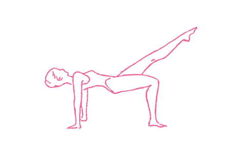 Дыхание Огня в облегченной Позе Моста с поднятой левой ногой (2 мин)