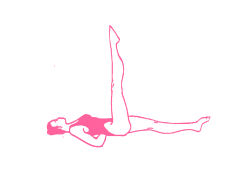 Дыхание Огня в позе лежа с поднятой правой ногой на 90 градусов. Упражнение Кундалини Йоги