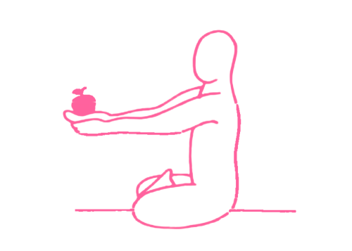 Дыхание, разбитое на 8 частей с фруктом в руках