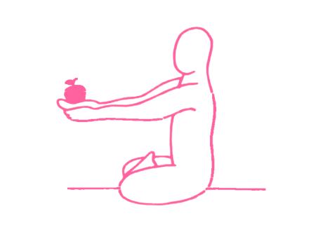 Дыхание, разбитое на 8 частей с фруктом в руках