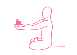 Дыхание, разбитое на 8 частей с фруктом в руках