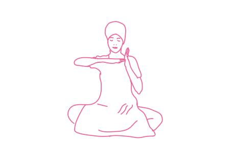 Пение мантры Хар Сингх Нар Сингх с руками в форме опрокинутой влево буквы «Т» (5 мин)