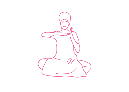 Пение мантры Хар Сингх Нар Сингх с руками в форме опрокинутой влево буквы «Т» (5 мин)