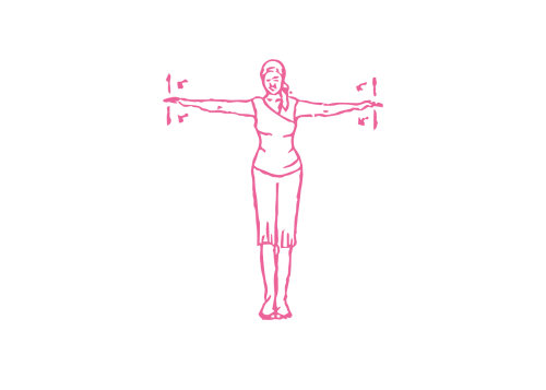 Махи руками вверх-вниз на 15 градусов стоя на ногах (1-3 мин)