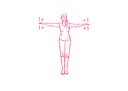 Махи руками вверх-вниз на 15 градусов стоя на ногах (1-3 мин)