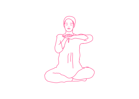 Надавливания рук с ладонями на уровне шеи. Кундалини йога