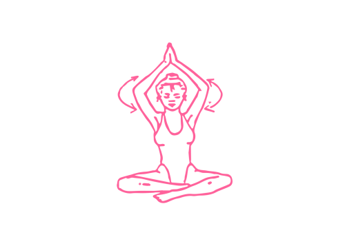 Повороты туловища с надавливанием ладоней над головой (5 мин)