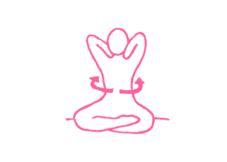 Повороты влево-вправо в Простой Позе с тыльной стороной ладоней за шеей (2 мин). Упражнение Кундалини Йоги 1