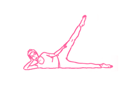 Поза лежа на боку с поднятой на 60 градусов левой ногой (1 мин – 3 мин)