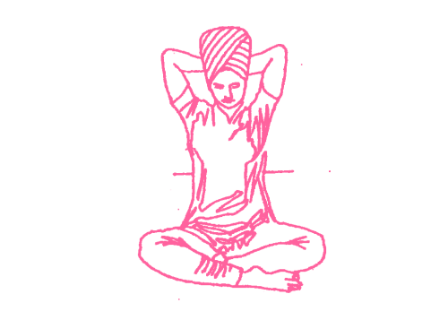 Простая Поза, руки в замке за шеей. Упражнение Кундалини Йоги