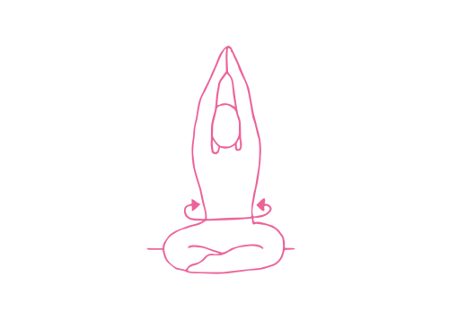 Скручивания влево-вправо от пупка в Простой Позе с вытянутыми руками (1-2 мин)