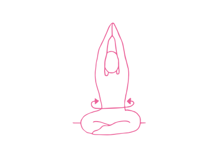 Скручивания влево-вправо от пупка в Простой Позе с вытянутыми руками (1-2 мин)