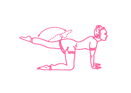 Удары пяткой по ягодице в позе Коровы с вытянутой ногой (2 мин)